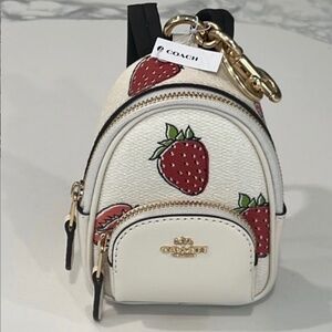 Coach White Strawberry Mini Backpack Bag Charm